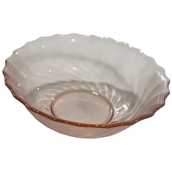 Glcoloc Vintage Pink Frosted Glass Swirl Ruffled Bowl 7 Inch Serving - Picture 2 of 12